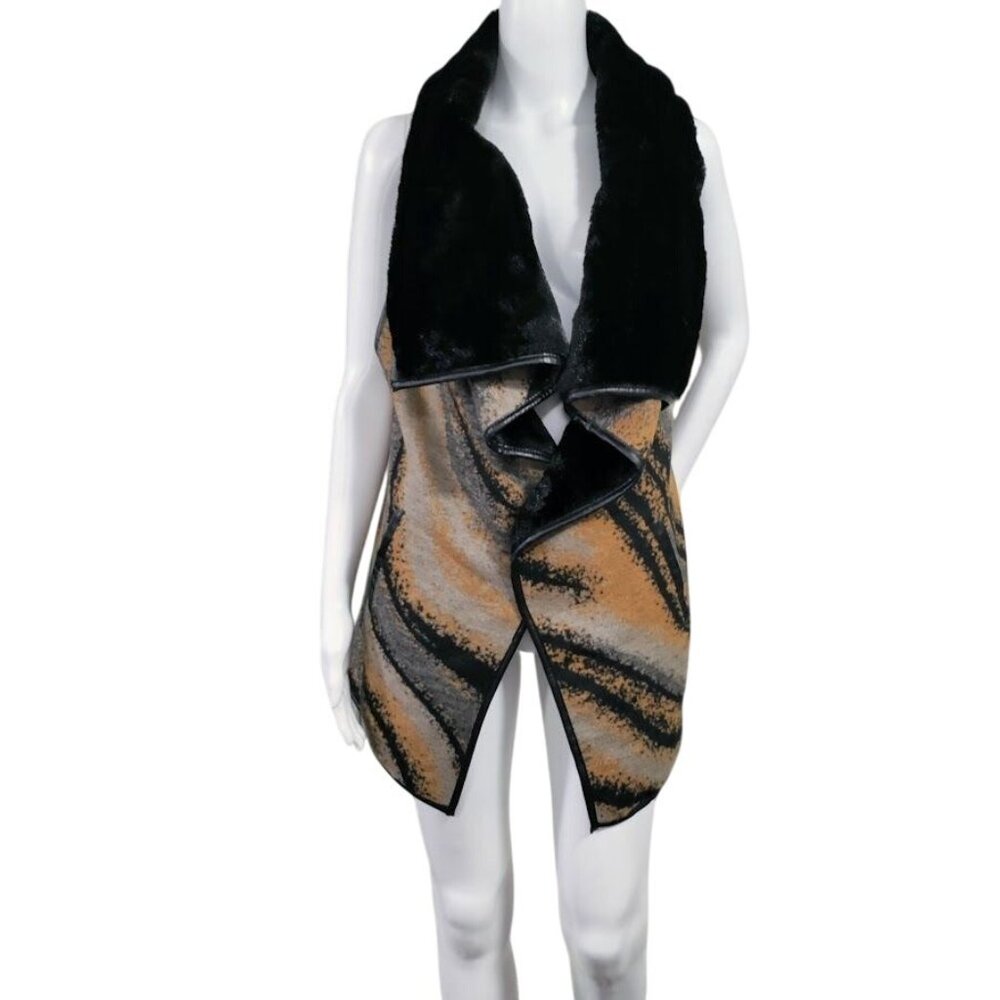 Furious Fur Soft Luxe Cozy Faux Fur Cascading Cape Vest Open Front Vest M